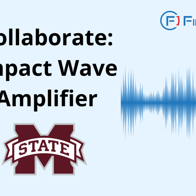 The image is a promotional graphic from FirstIgnite. It features the title "Collaborate: Impact Wave Amplifier" along with the Mississippi State University logo and name. There is also an illustration of a wavelength on the right side. The FirstIgnite logo is positioned at the top right corner.